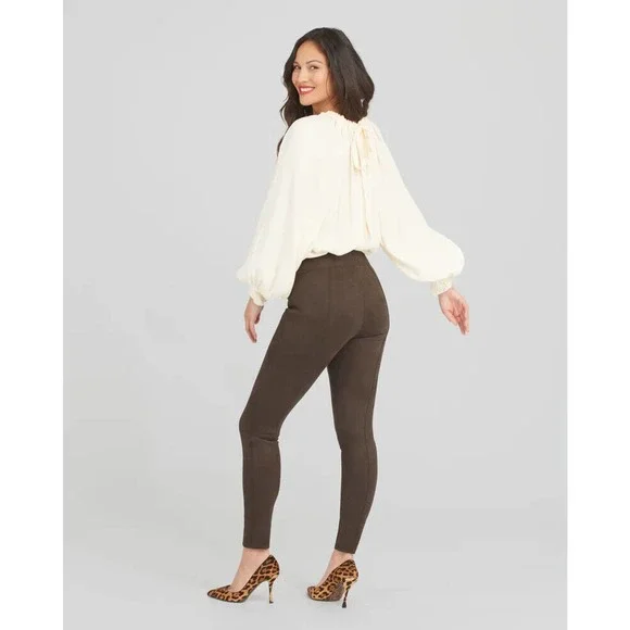 SPANX Faux Suede Leggings Chocolate Brown Pull On Women's Size Medium H14477 - Picture 15 of 15